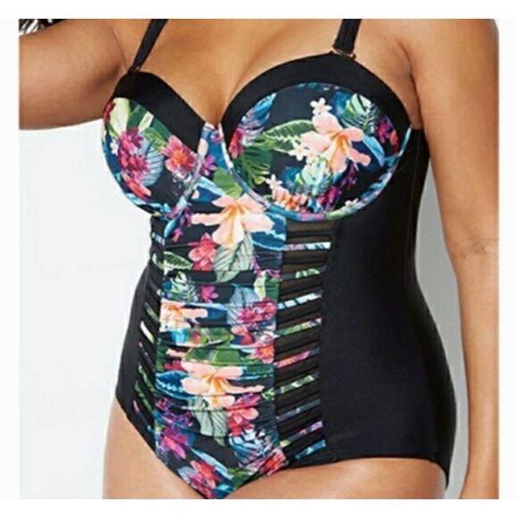 Meet.curve black and floral one piece swimsuit size L - Picture 2 of 16